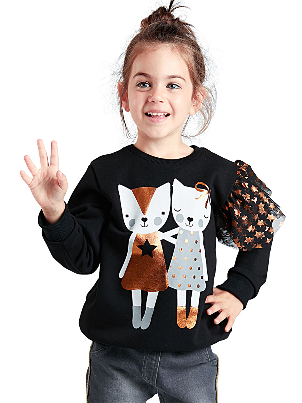 Siyah Sıkı Dostlar Tüllü Kız Çocuk Sweatshirt