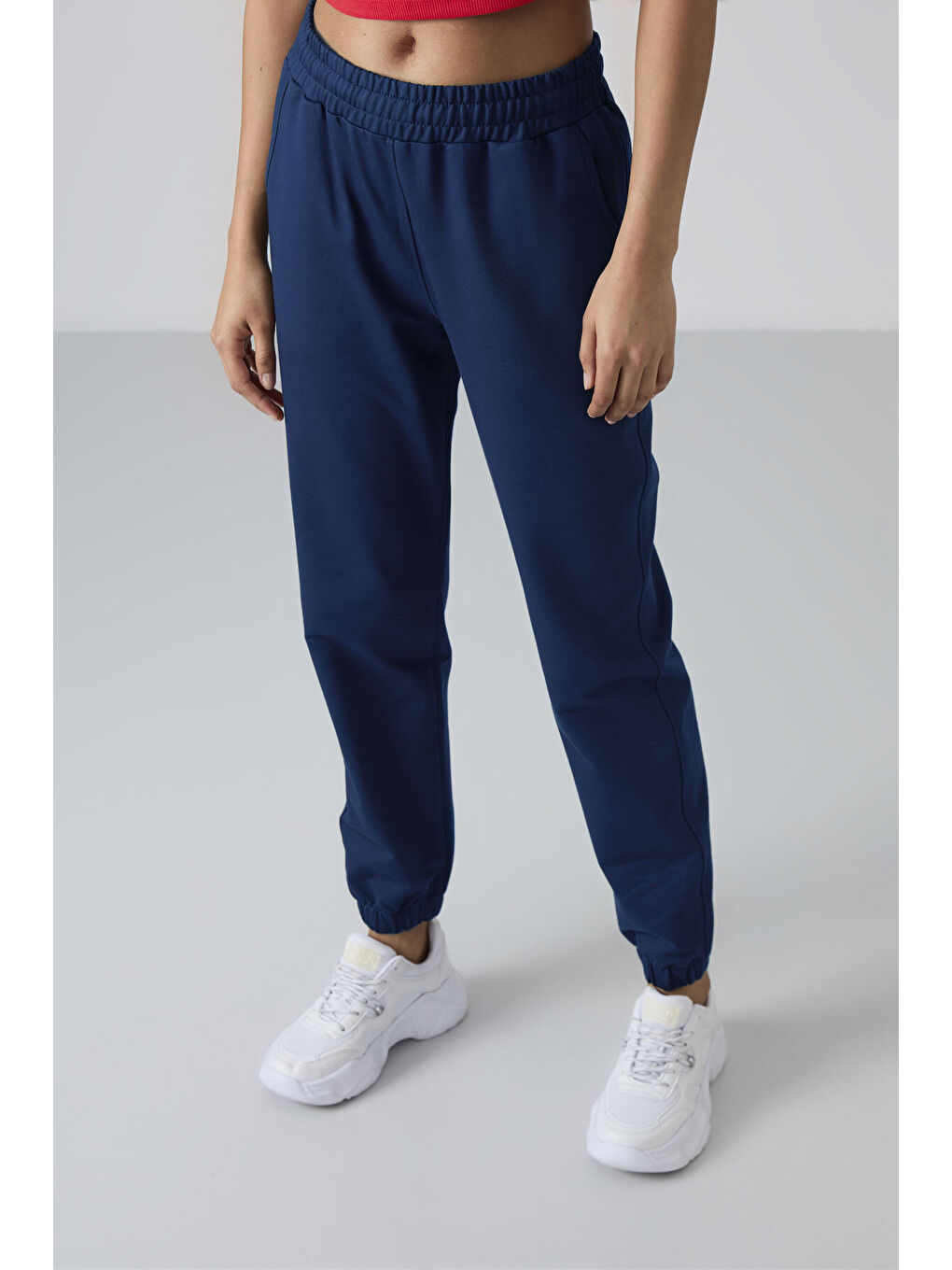 İndigo Cepli Yüksek Bel Rahat Form Lastik Paça Kadın Eşofman Alt - 94583-3