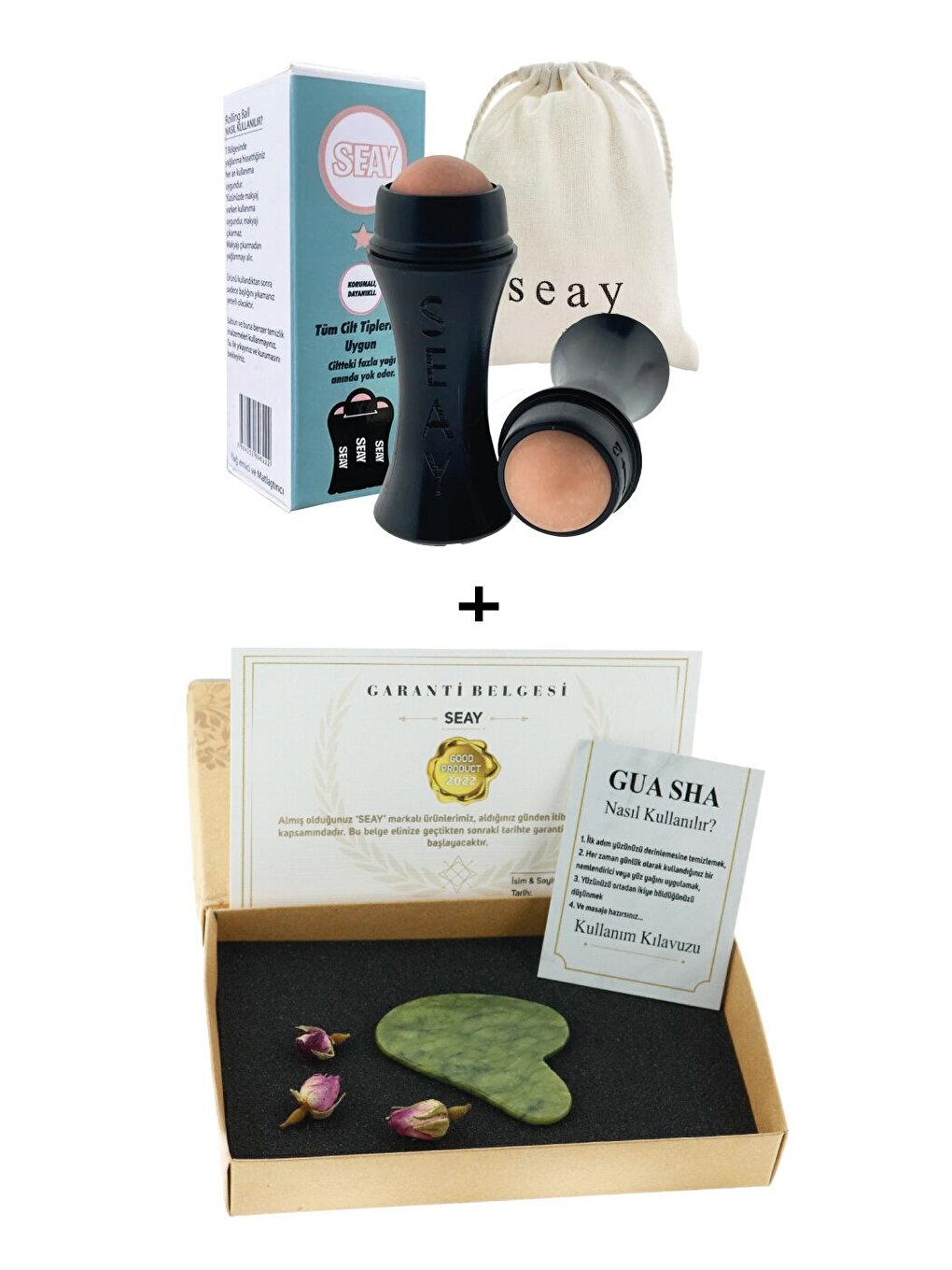 Yeşim Kalp Gua Sha ve Volkanik Lav Taşı Yağ Emici Doğal Taş