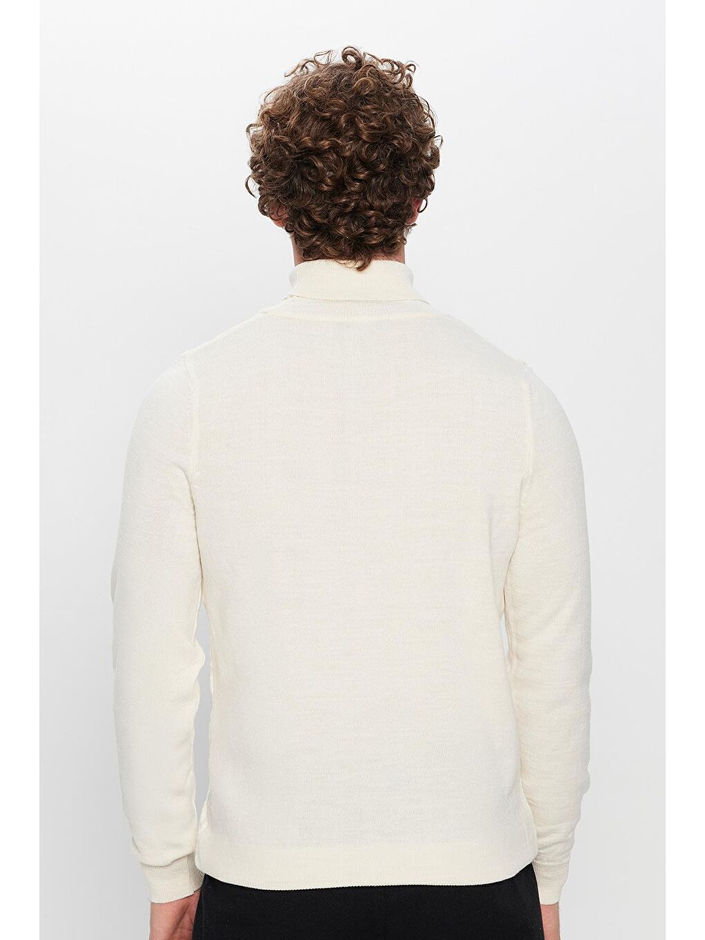 Tam Balıkçı Yaka Önü Desenli Ekru Erkek Triko Kazak-4