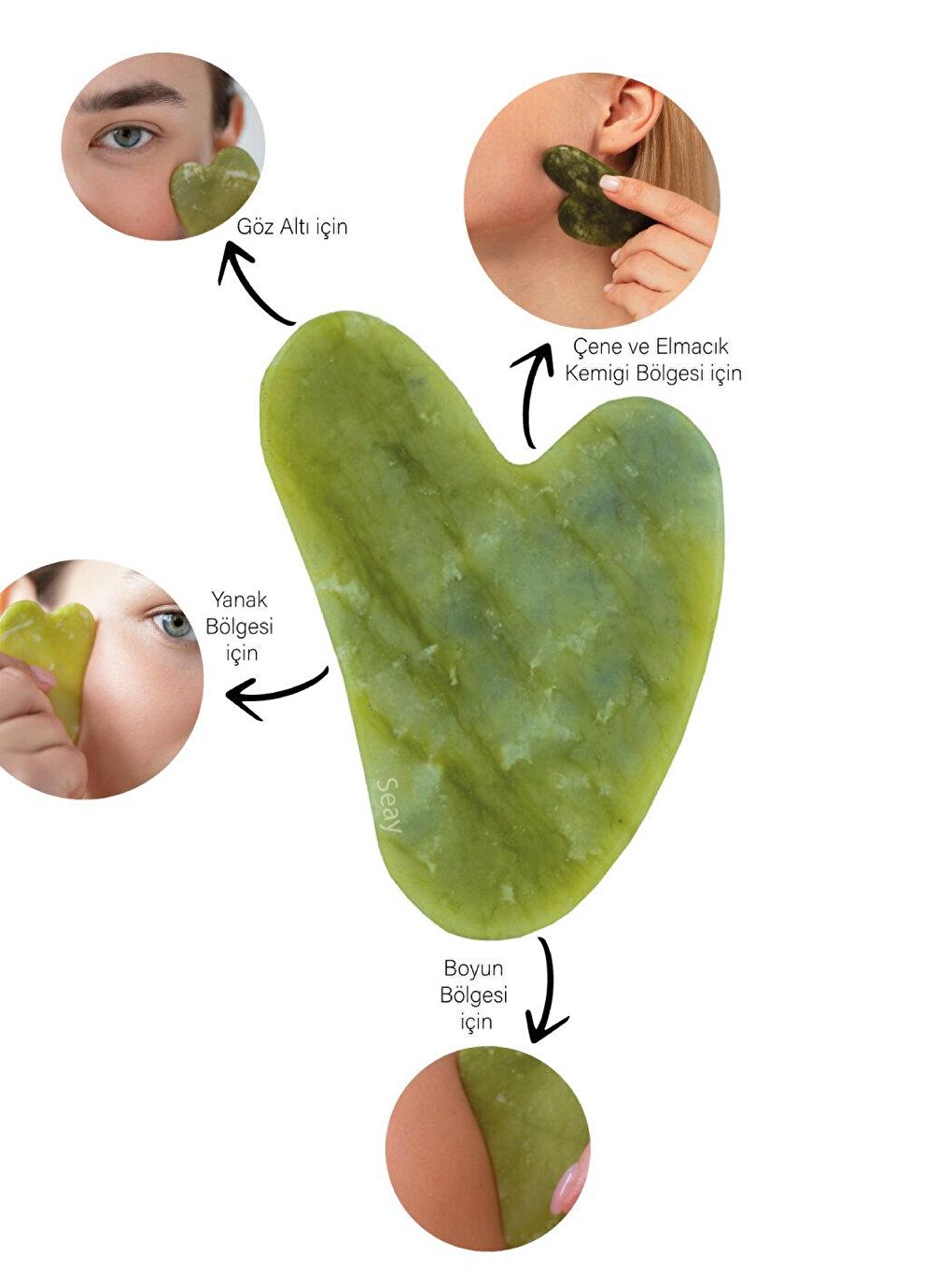 Yeşim Kalp Gua Sha ve Volkanik Lav Taşı Yağ Emici Doğal Taş-4