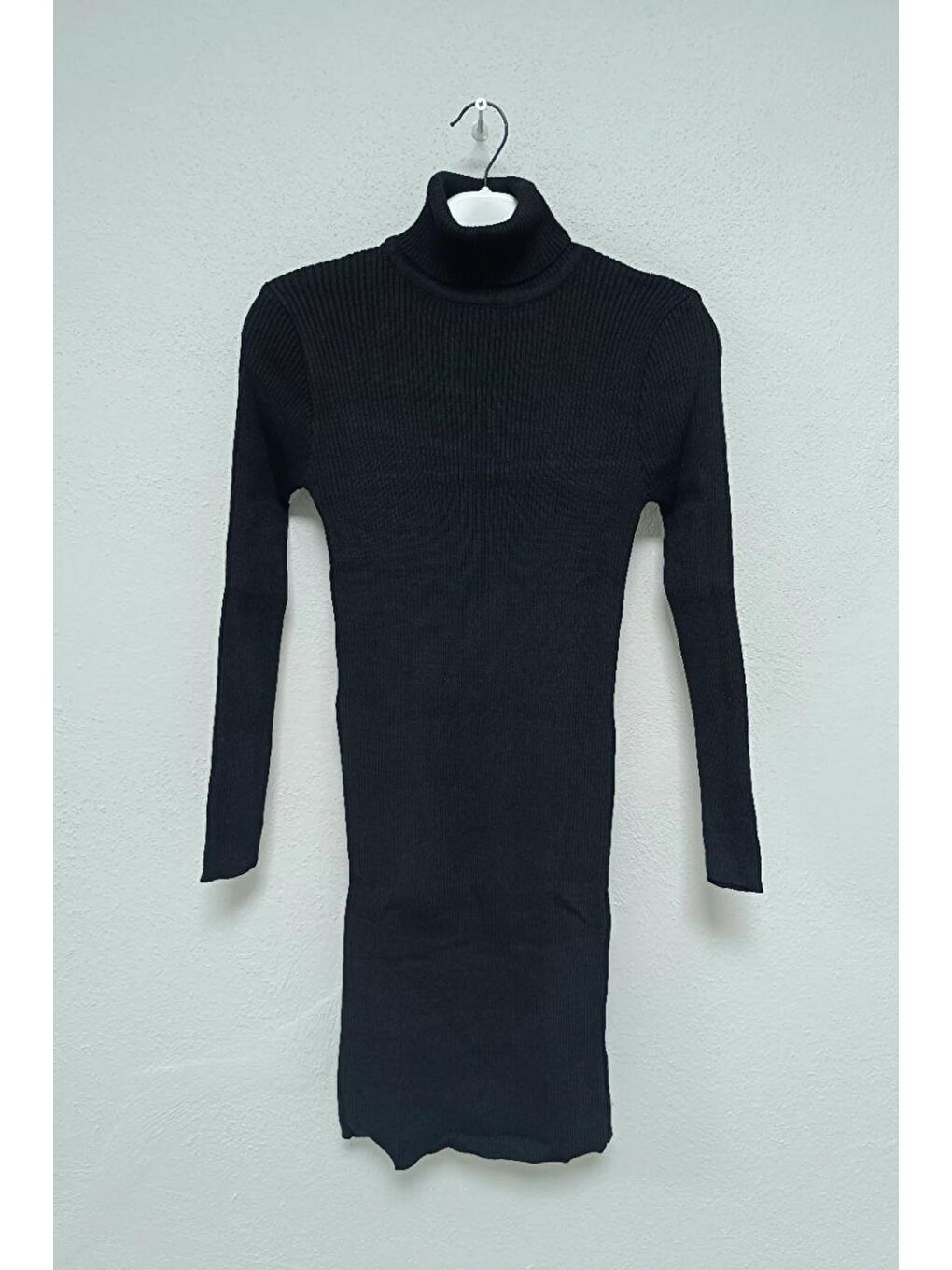 Siyah Balıkçı Yaka Fitilli Slim Elbise