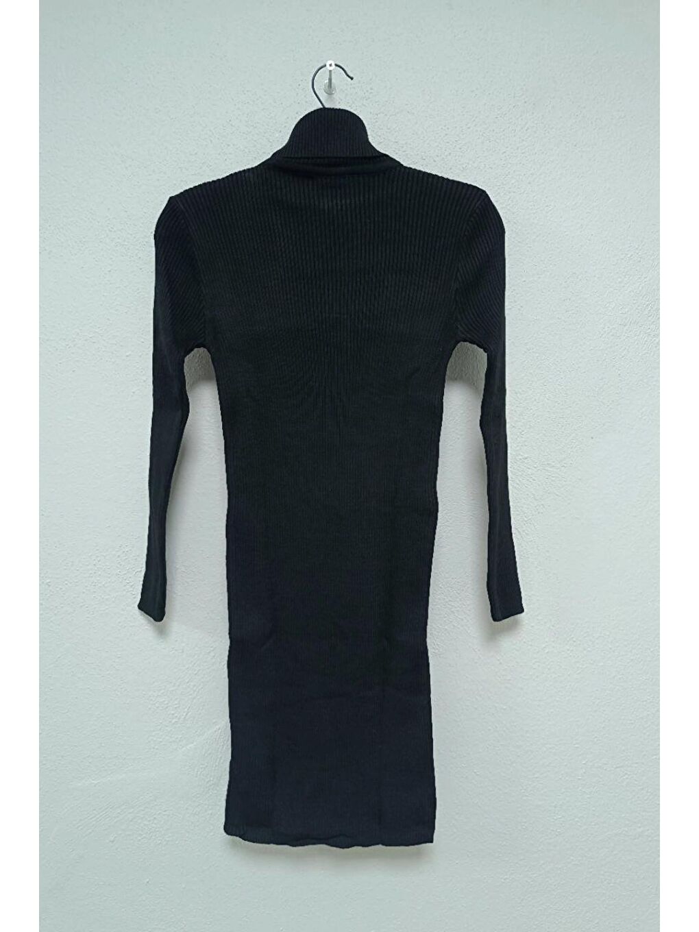 Siyah Balıkçı Yaka Fitilli Slim Elbise-1