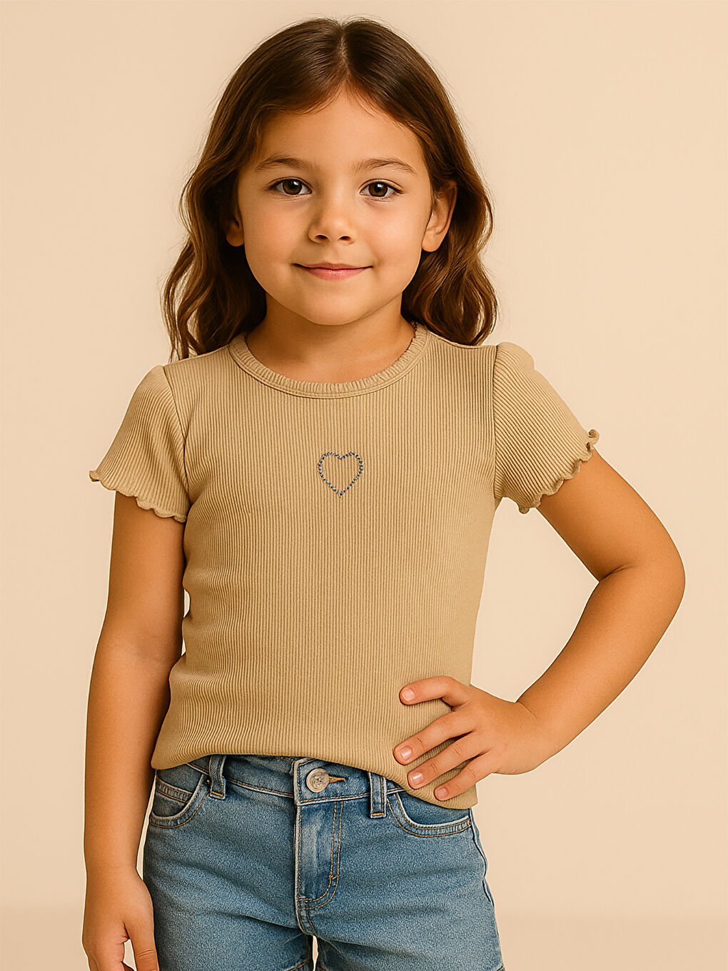 Ekru Girls Kız Çocuk Tişört 6-9 Yaş Yulaf Sütü