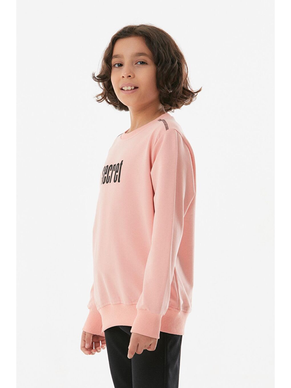 Pembe Baskılı Bisiklet Yaka Kız Çocuk Sweatshirt-2