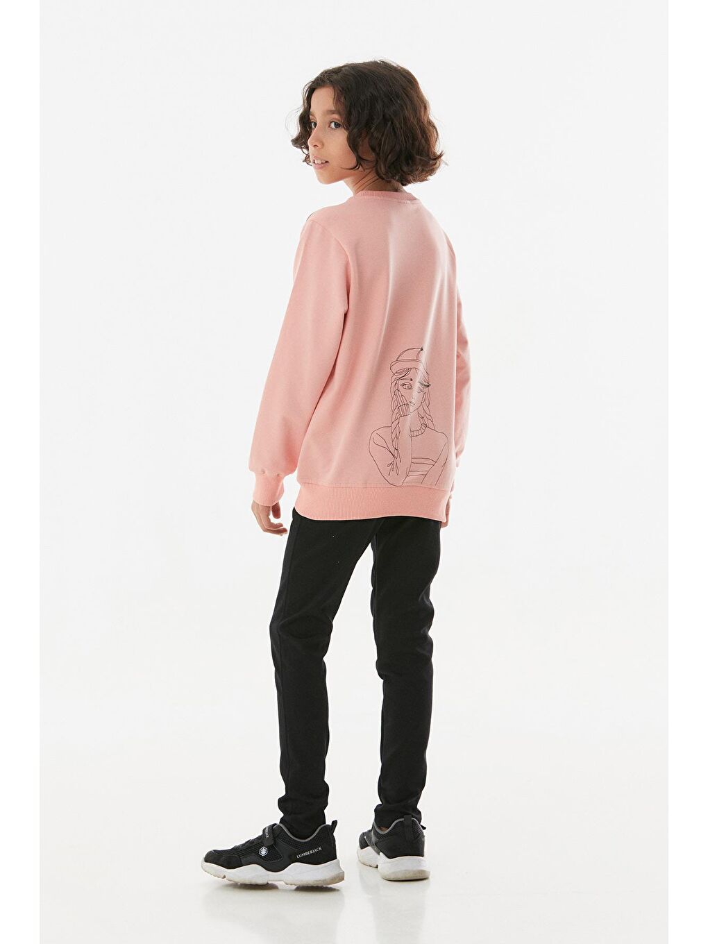 Pembe Baskılı Bisiklet Yaka Kız Çocuk Sweatshirt-3