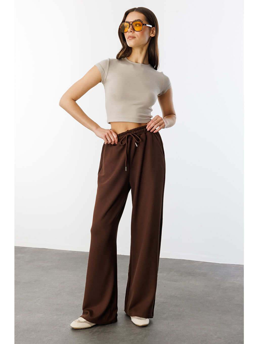 Kahverengi Kadın Geniş Paça Modal Eşofman Altı MODAL-EŞOFMAN-1