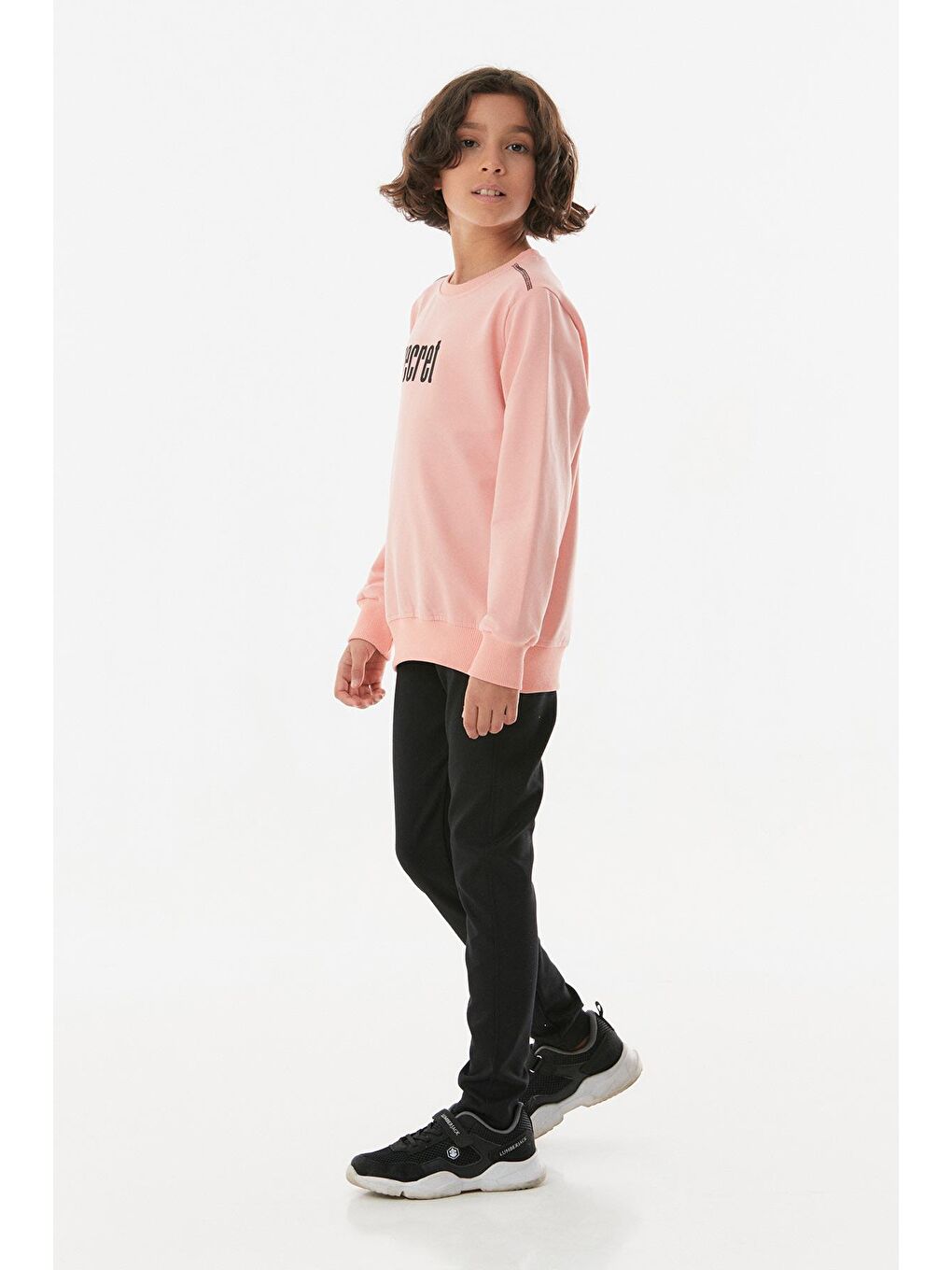 Pembe Baskılı Bisiklet Yaka Kız Çocuk Sweatshirt-4