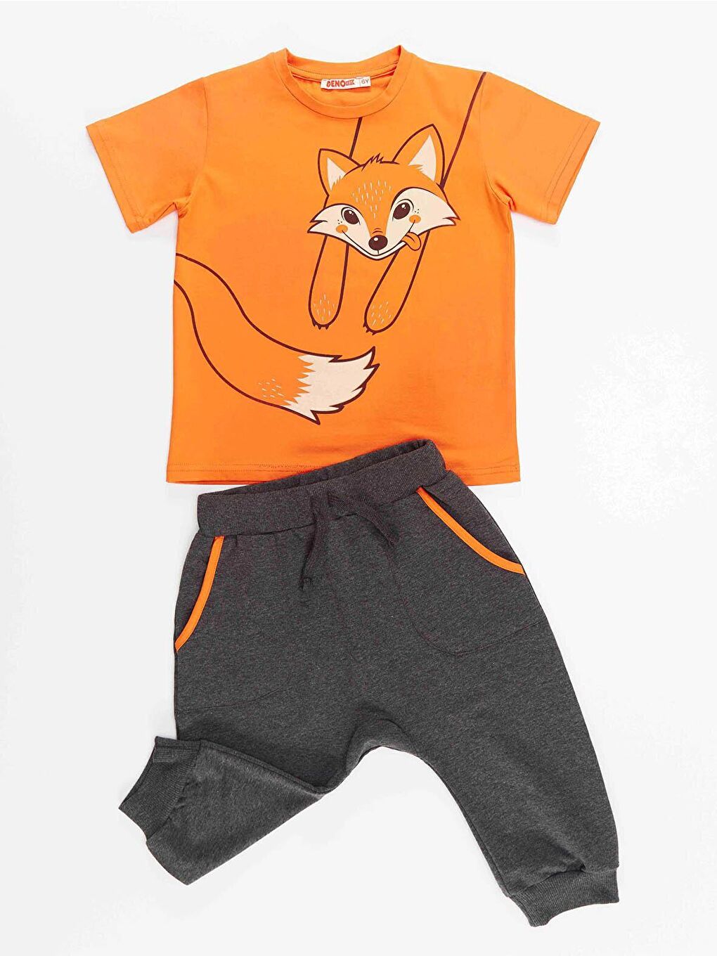 Denokids Karışık Turuncu Tilki Erkek Çocuk T-shirt Kapri Takım - 2