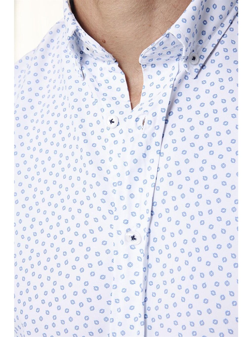 Klasik Fit Uzun Kol Baskılı Biyeli Erkek Beyaz Gömlek-3