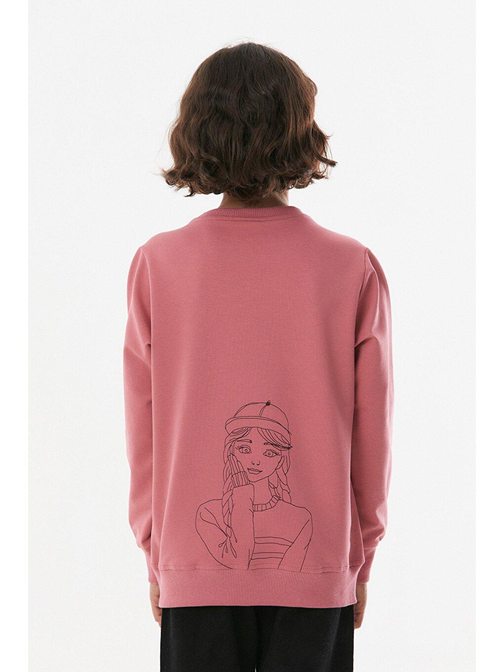 Pembe Baskılı Bisiklet Yaka Kız Çocuk Sweatshirt-3