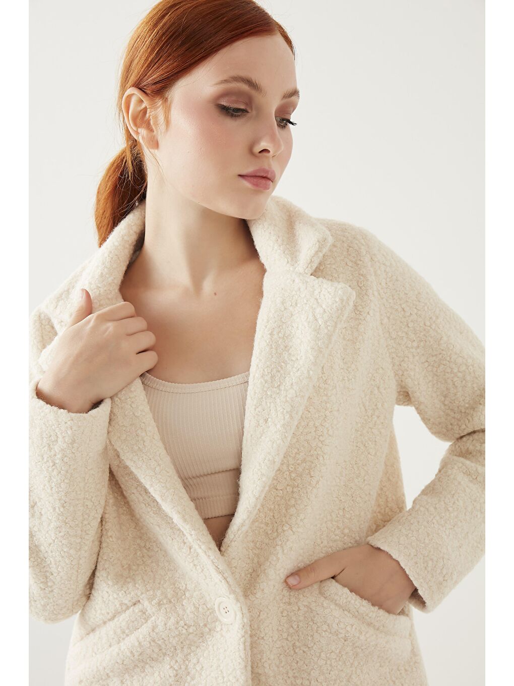 Kadın Ekru Buklet Kaban-1