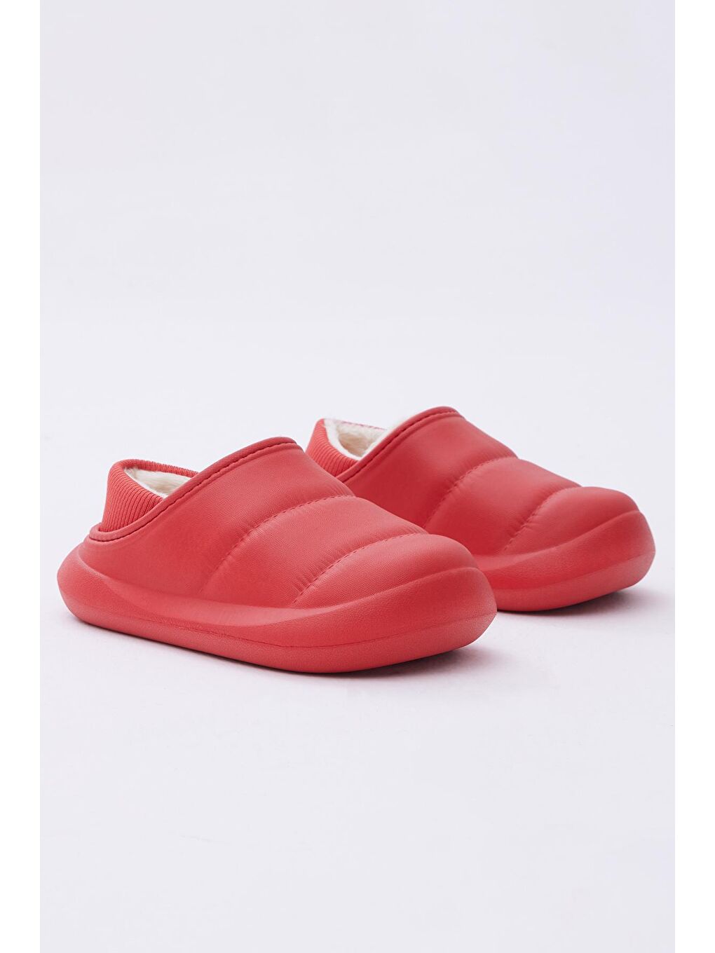 Çocuk Unisex Kırmızı Rahat Kalıp İçi Kürklü Terlik