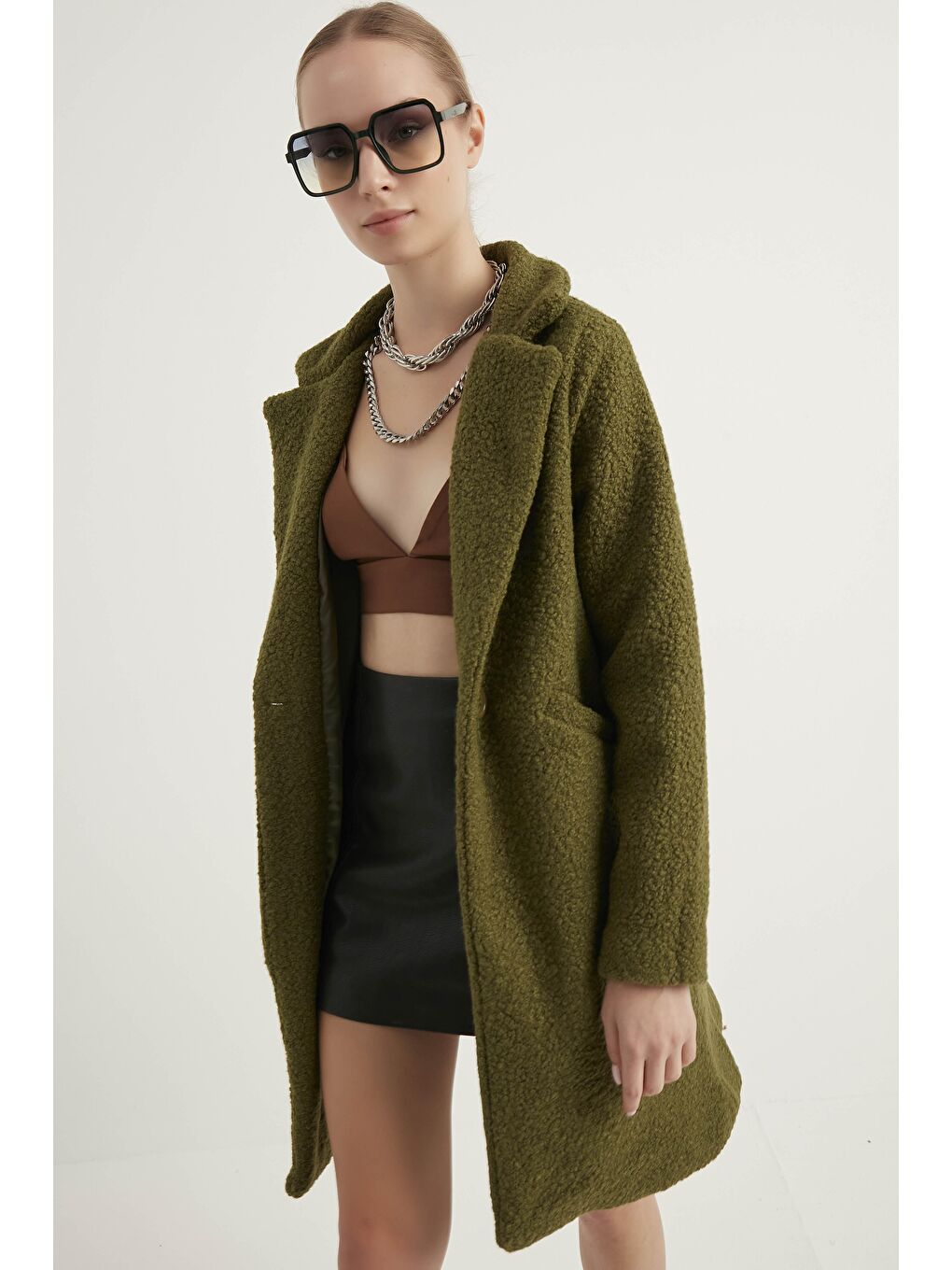 Kadın Haki Buklet Kaban