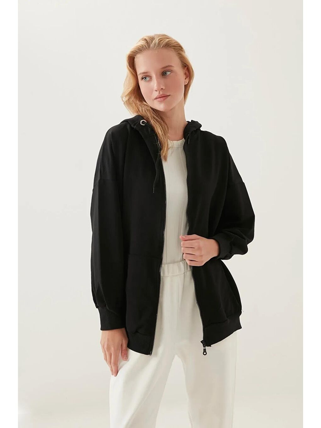 Siyah Unısex Fermuarlı Oversize Sweat