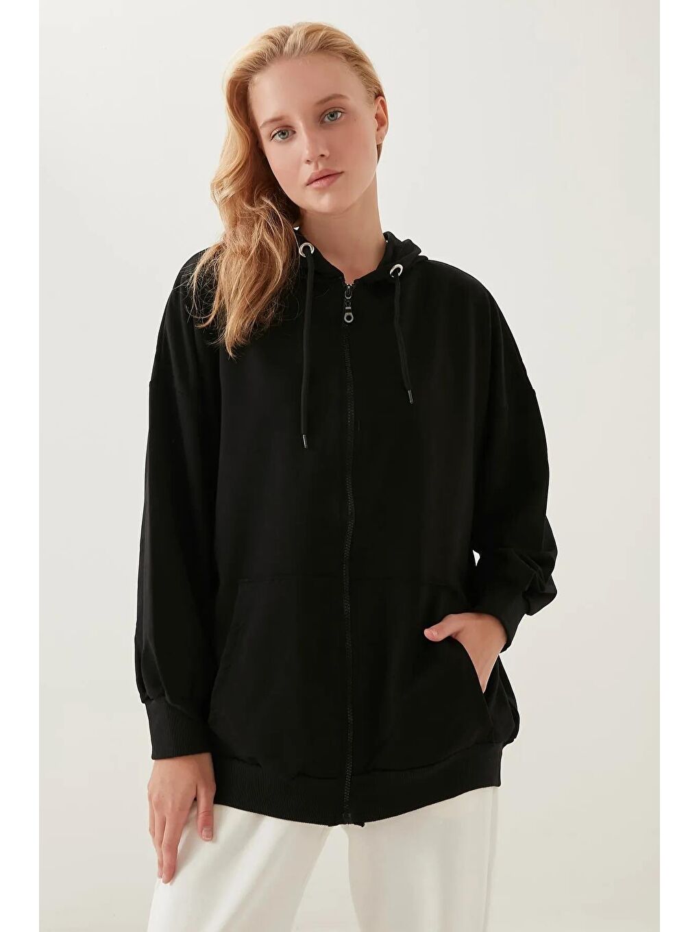 Siyah Unısex Fermuarlı Oversize Sweat-3