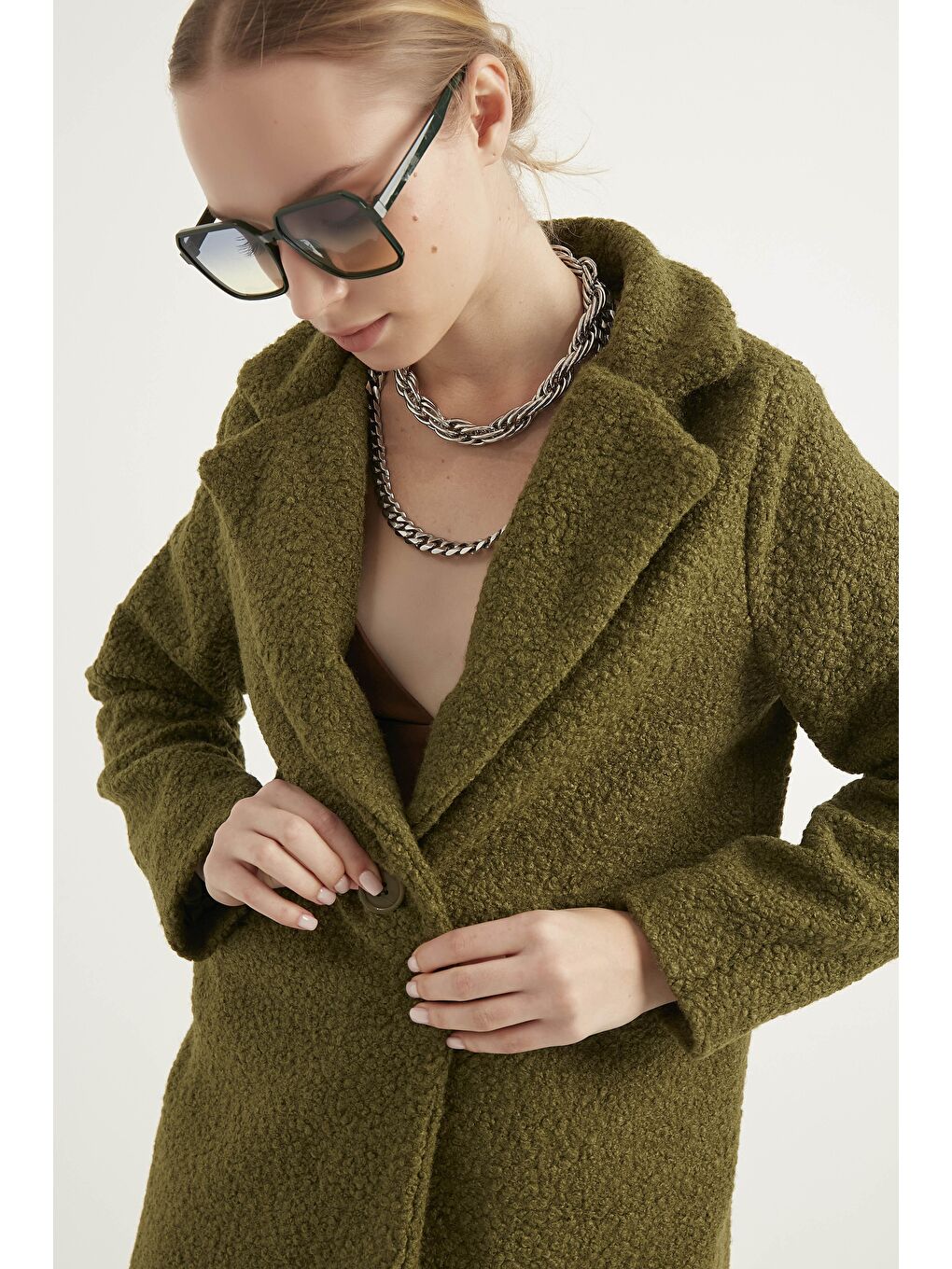 Kadın Haki Buklet Kaban-4