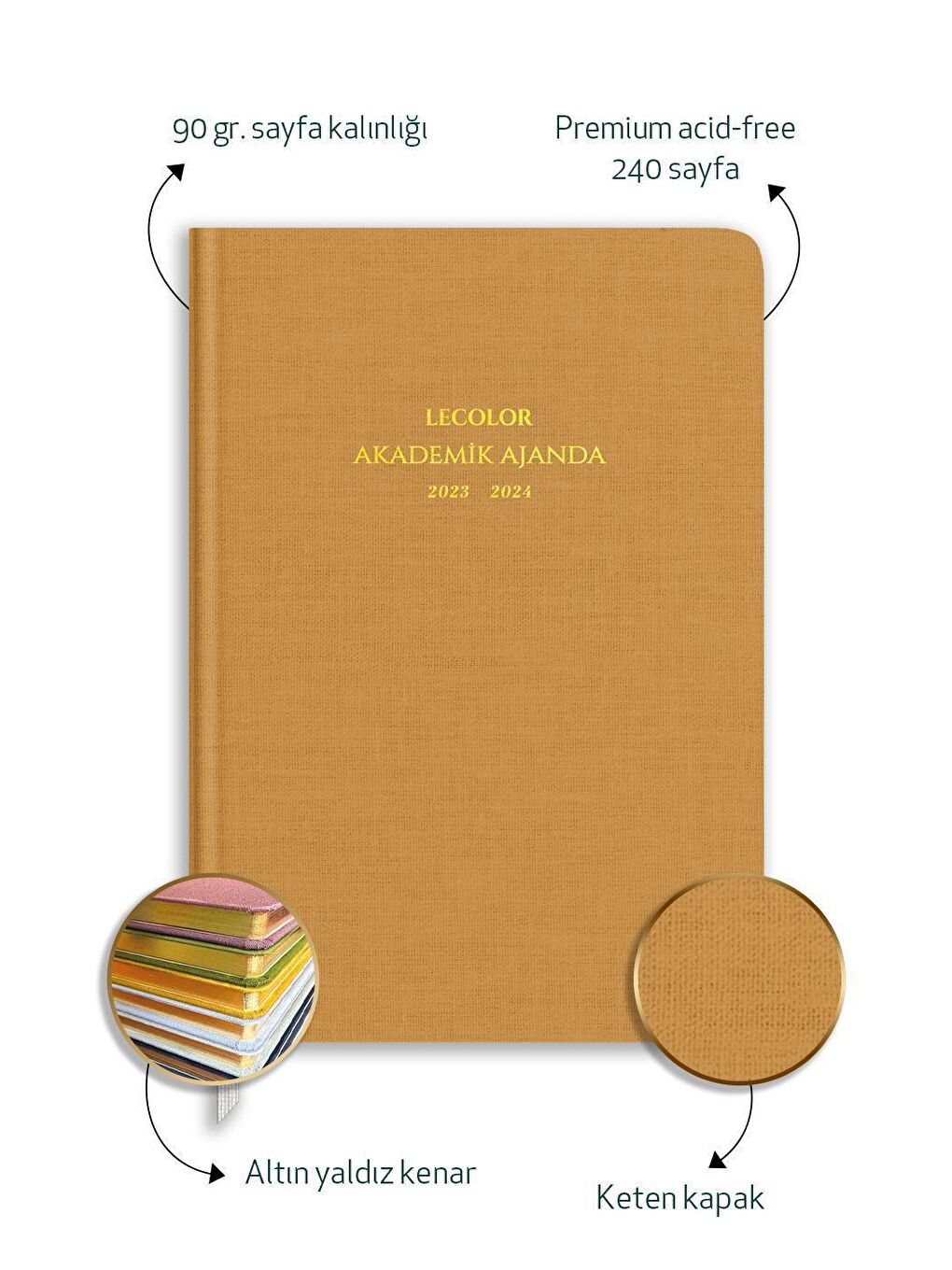 Keten Akademik Ajanda Limited Edition 17x24 Ciltli 23/24 17 Aylık Sarı-1