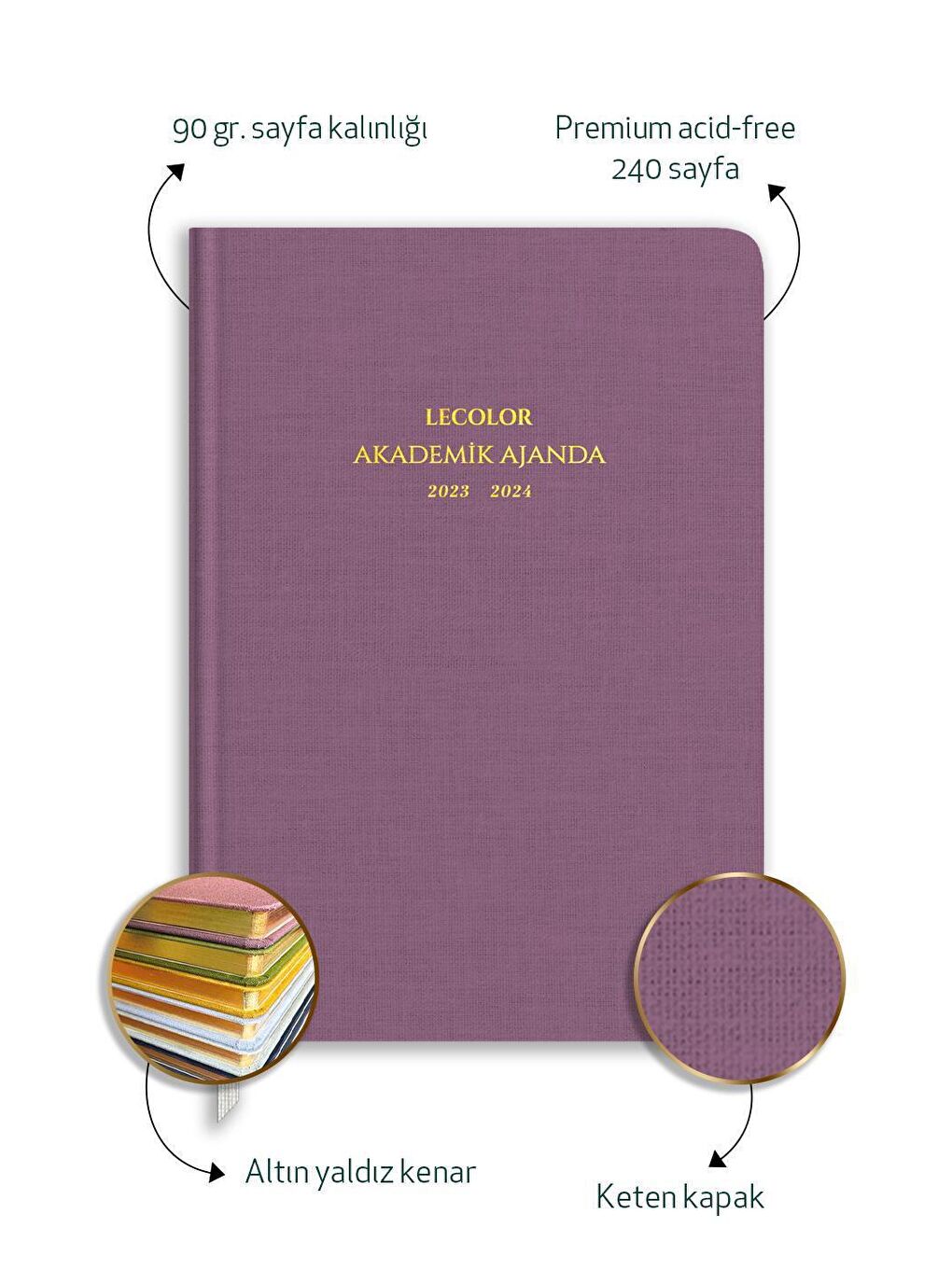 Keten Akademik Ajanda Limited Edition 17x24 Ciltli 23/24 17 Aylık Mor-1