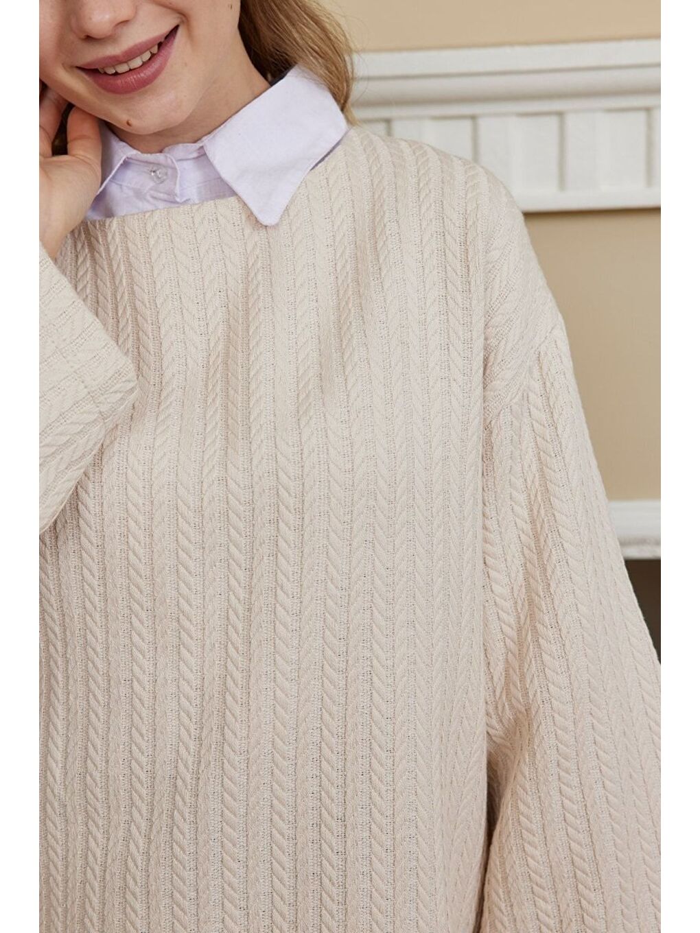 Ekru Krem Triko Crop-2