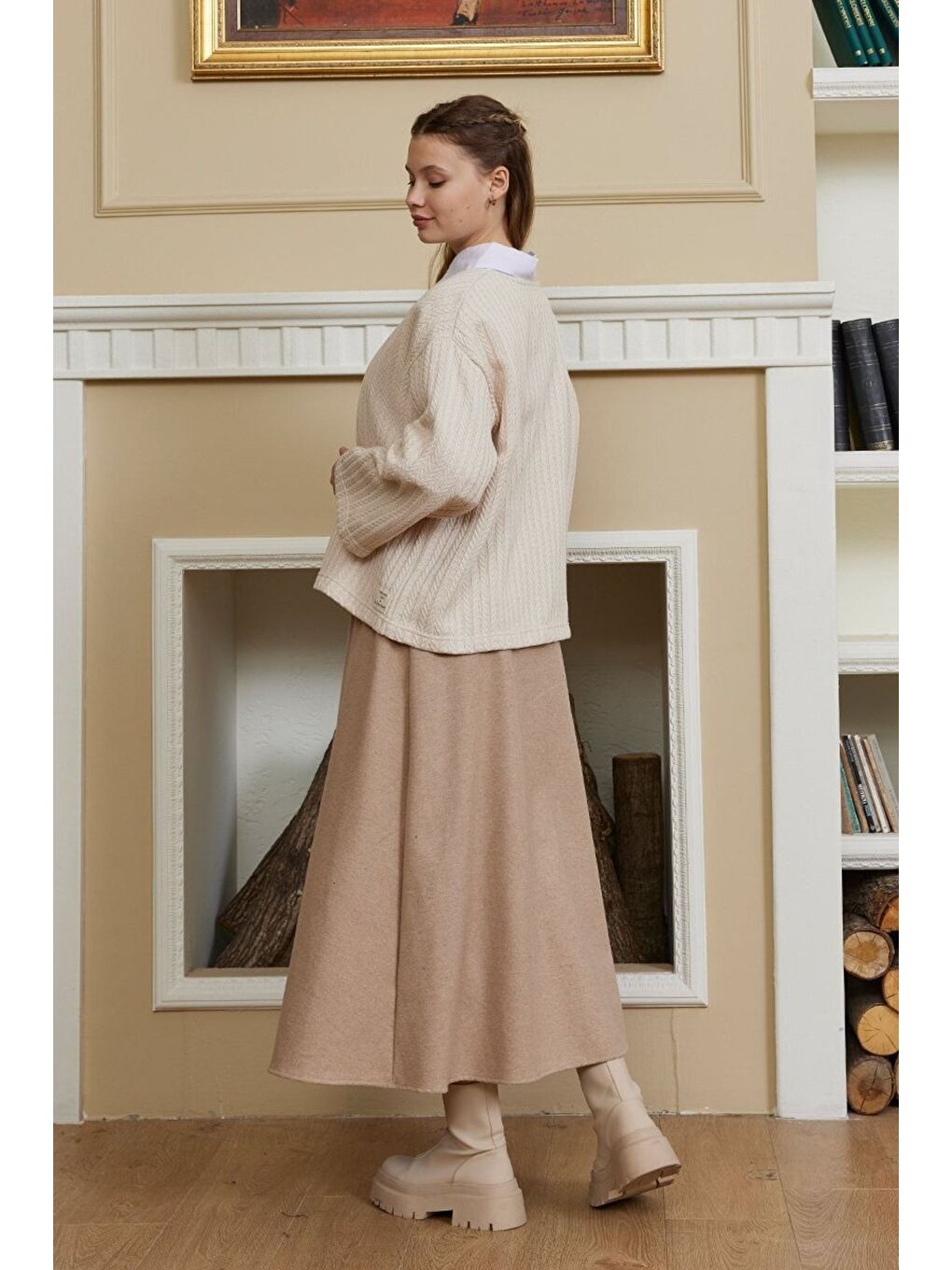 Ekru Krem Triko Crop-4