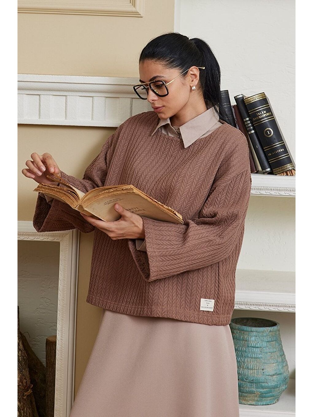 Kahverengi Çikolata Triko Crop-1