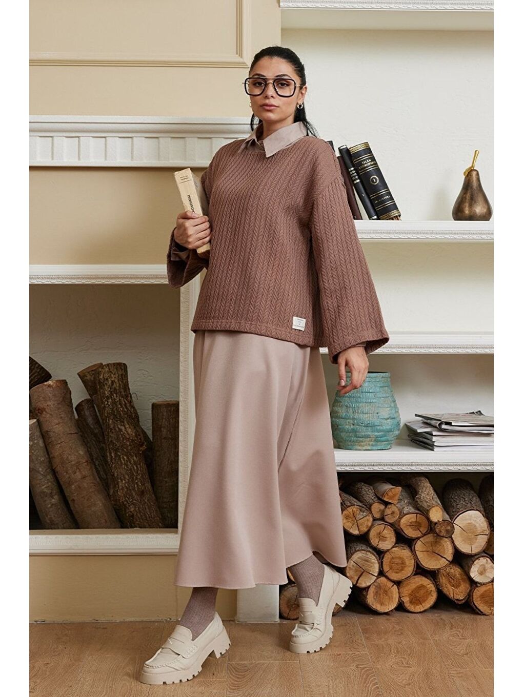 Kahverengi Çikolata Triko Crop-3