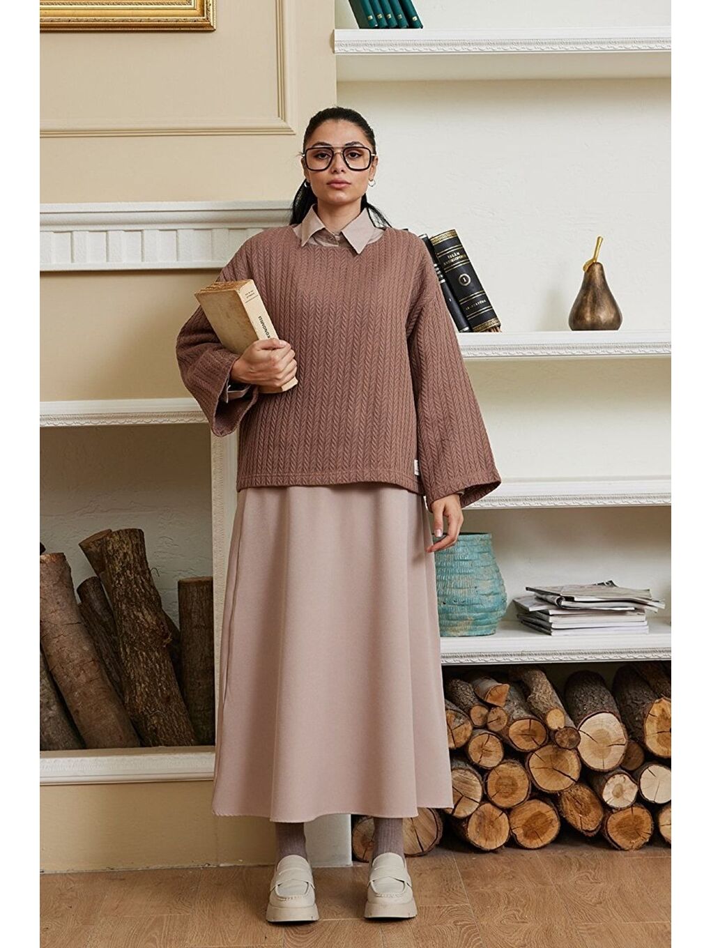 Kahverengi Çikolata Triko Crop-4