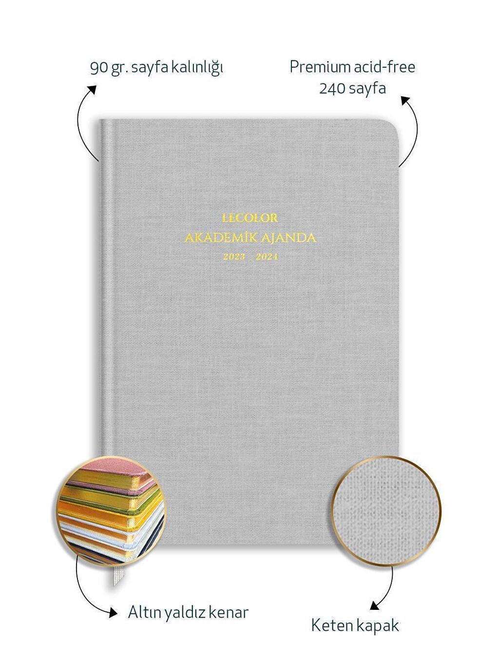 Keten Akademik Ajanda Limited Edition 17x24 Ciltli 23/24 17 Aylık Gri-1
