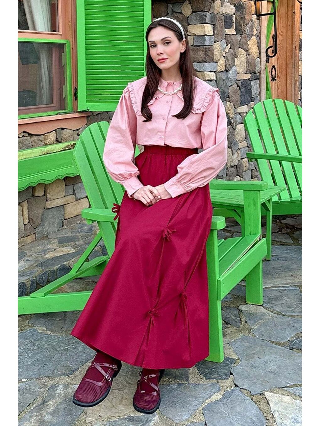 Pembe Yakası Fırfırlı Crop Gömlek-3