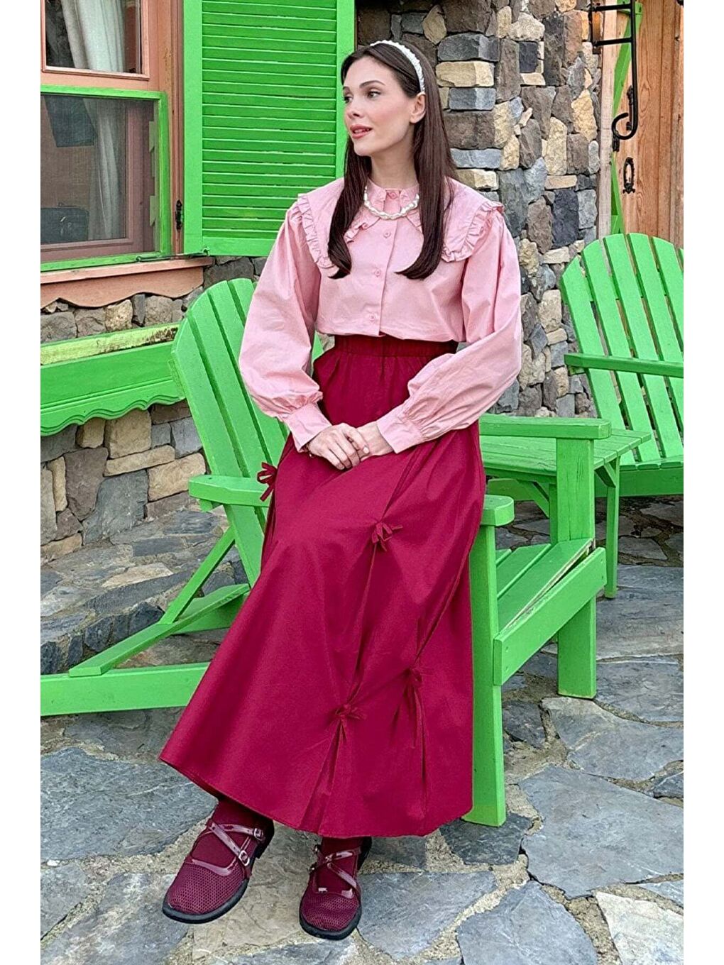 Pembe Yakası Fırfırlı Crop Gömlek-4