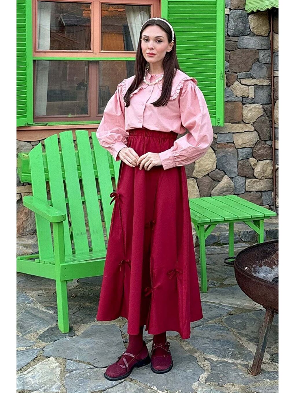 Pembe Yakası Fırfırlı Crop Gömlek-6