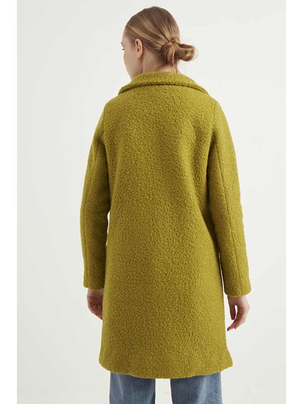 Kadın Yağ Yeşili Buklet Kaban-3