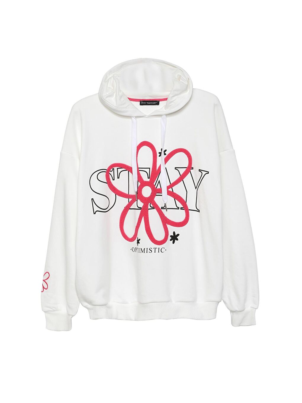 Baskı Detaylı Kapüşonlu Sweatshirt Ekru-2