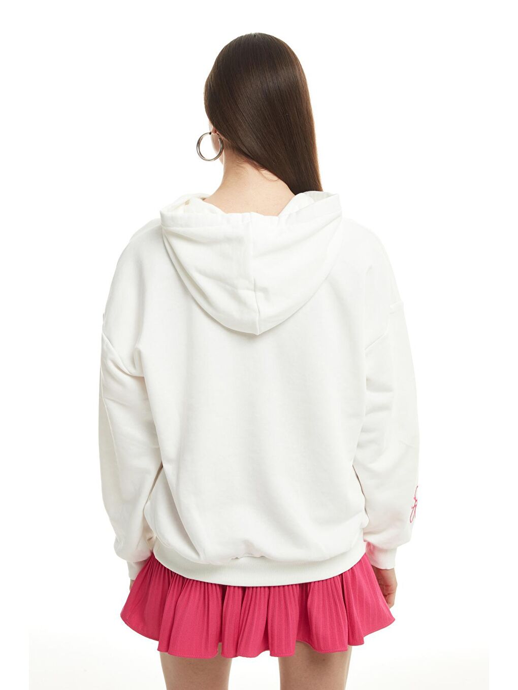 Baskı Detaylı Kapüşonlu Sweatshirt Ekru-4