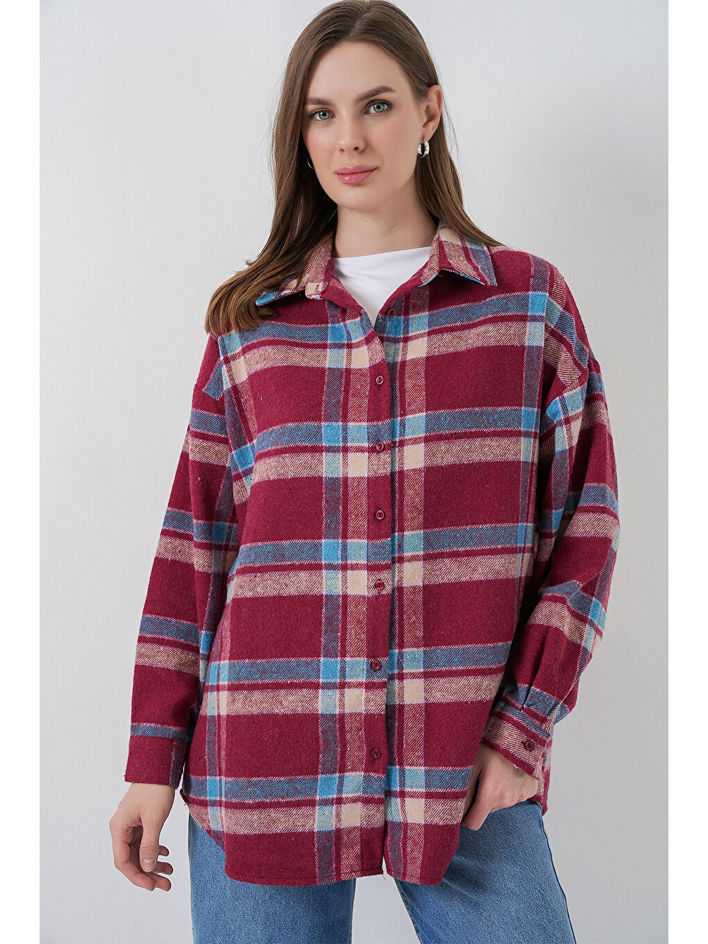 Kahverengi 3854 Ekose Desen Çift Cepli Oduncu Gömlek - A. Kiremit-1