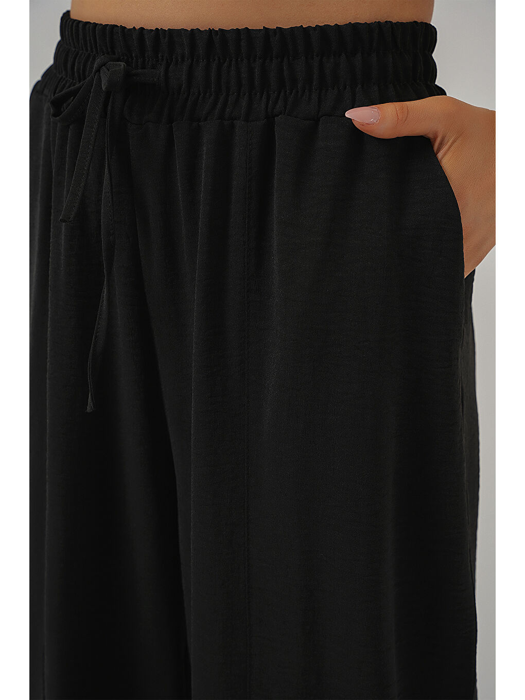 6591 Dokuma Şalvar Pantolon - Siyah-4