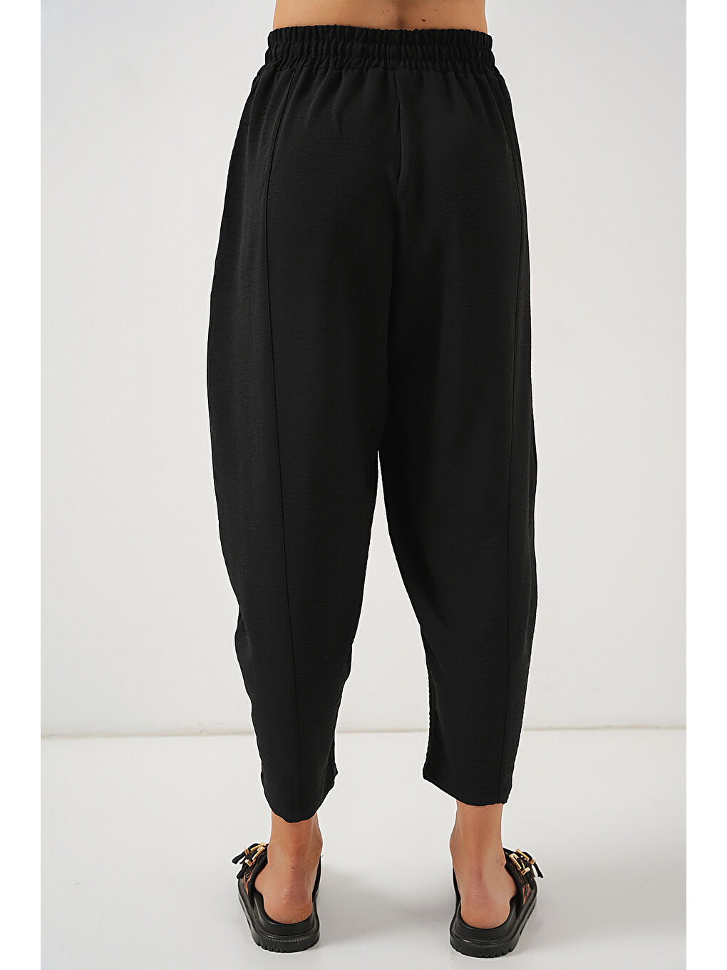 6591 Dokuma Şalvar Pantolon - Siyah-5