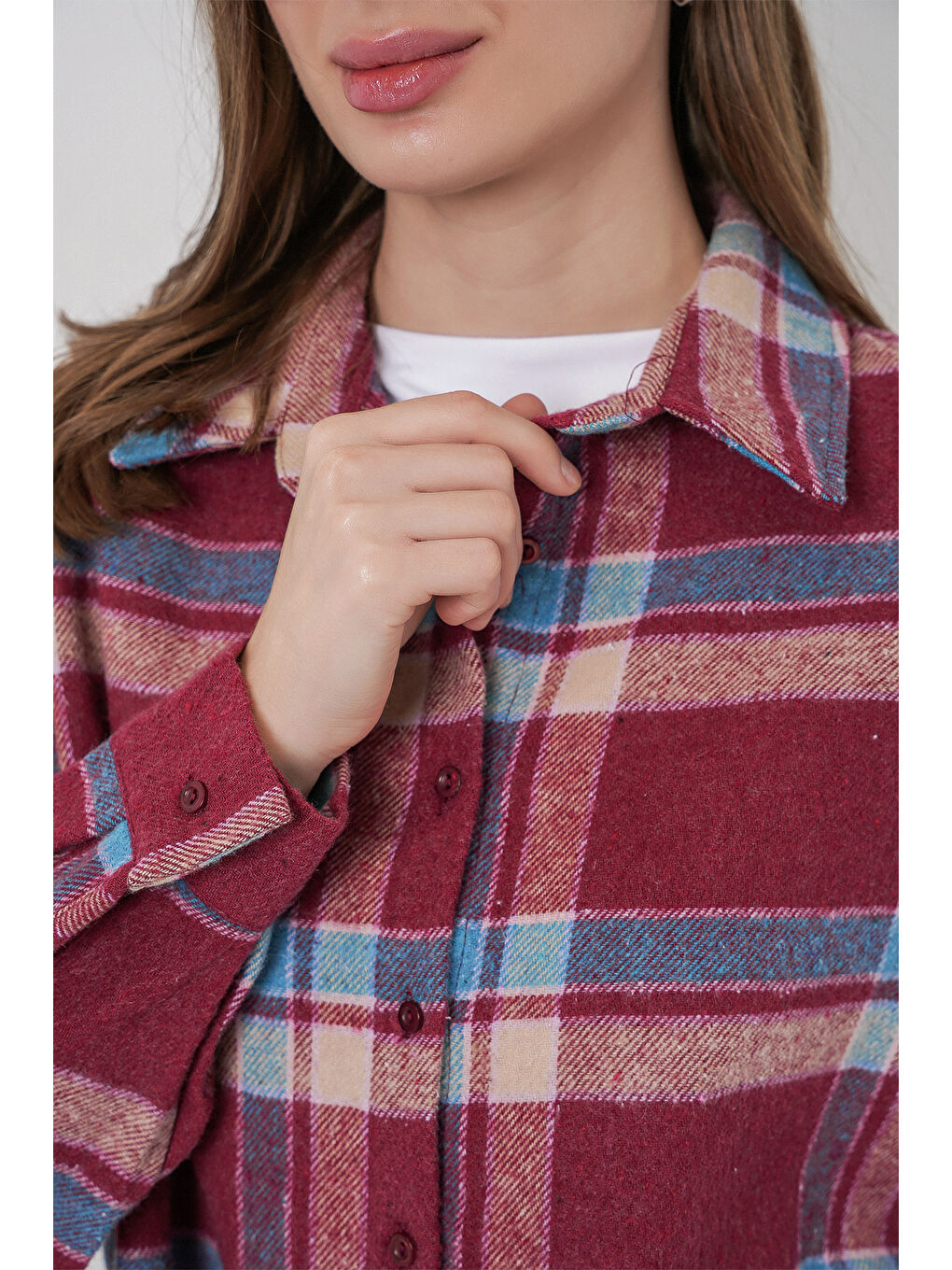 Kahverengi 3854 Ekose Desen Çift Cepli Oduncu Gömlek - A. Kiremit-2