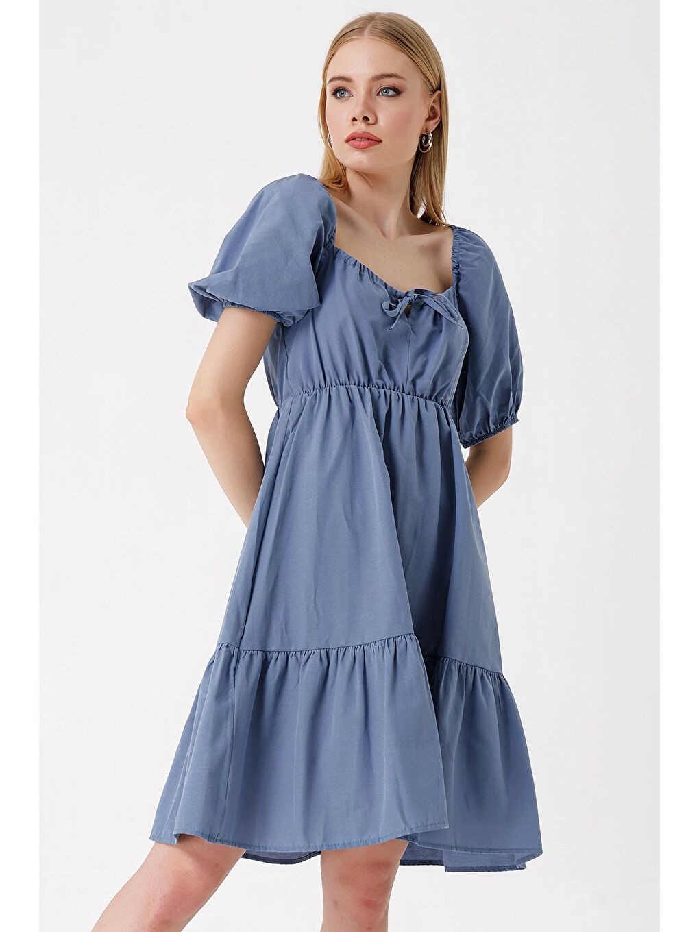 Mavi Kloş Poplin Elbise-2