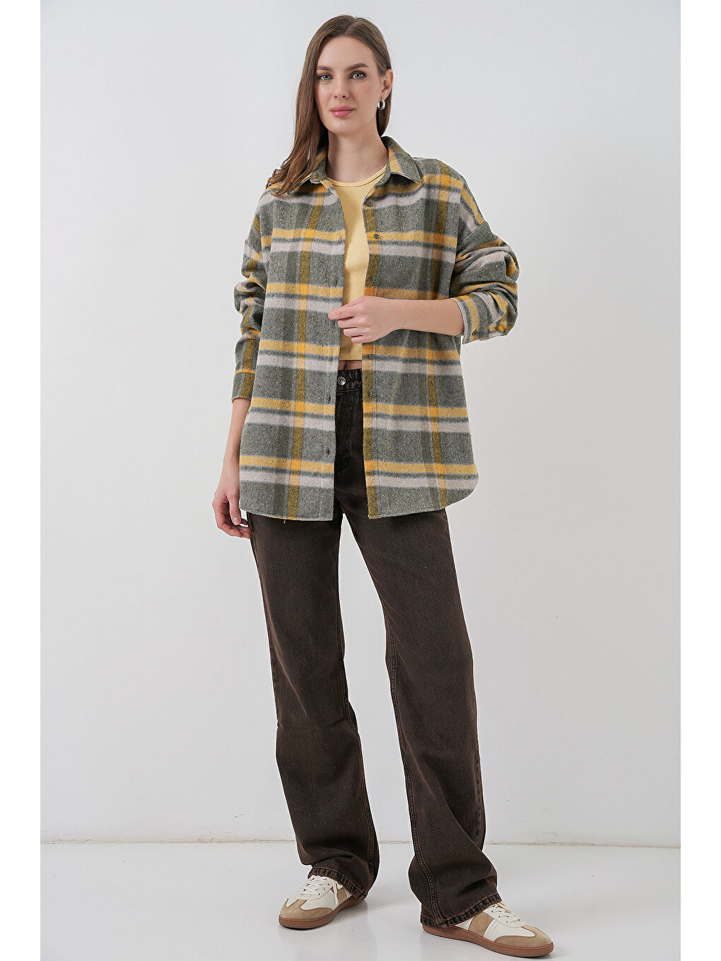 3854 Ekose Desen Çift Cepli Oduncu Gömlek - E.Yeşil-1