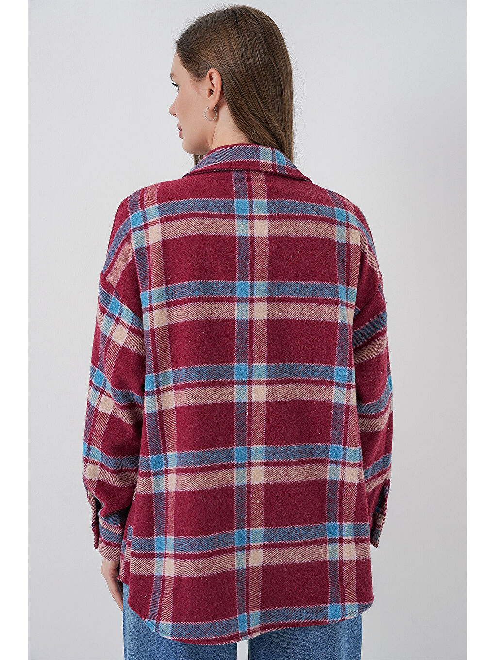 Kahverengi 3854 Ekose Desen Çift Cepli Oduncu Gömlek - A. Kiremit-4