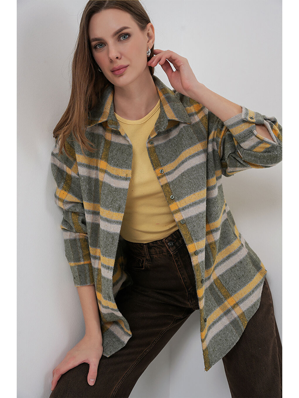 3854 Ekose Desen Çift Cepli Oduncu Gömlek - E.Yeşil-2