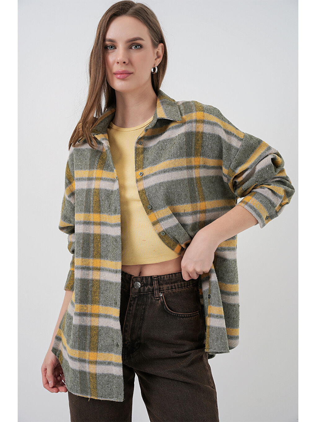 3854 Ekose Desen Çift Cepli Oduncu Gömlek - E.Yeşil-3