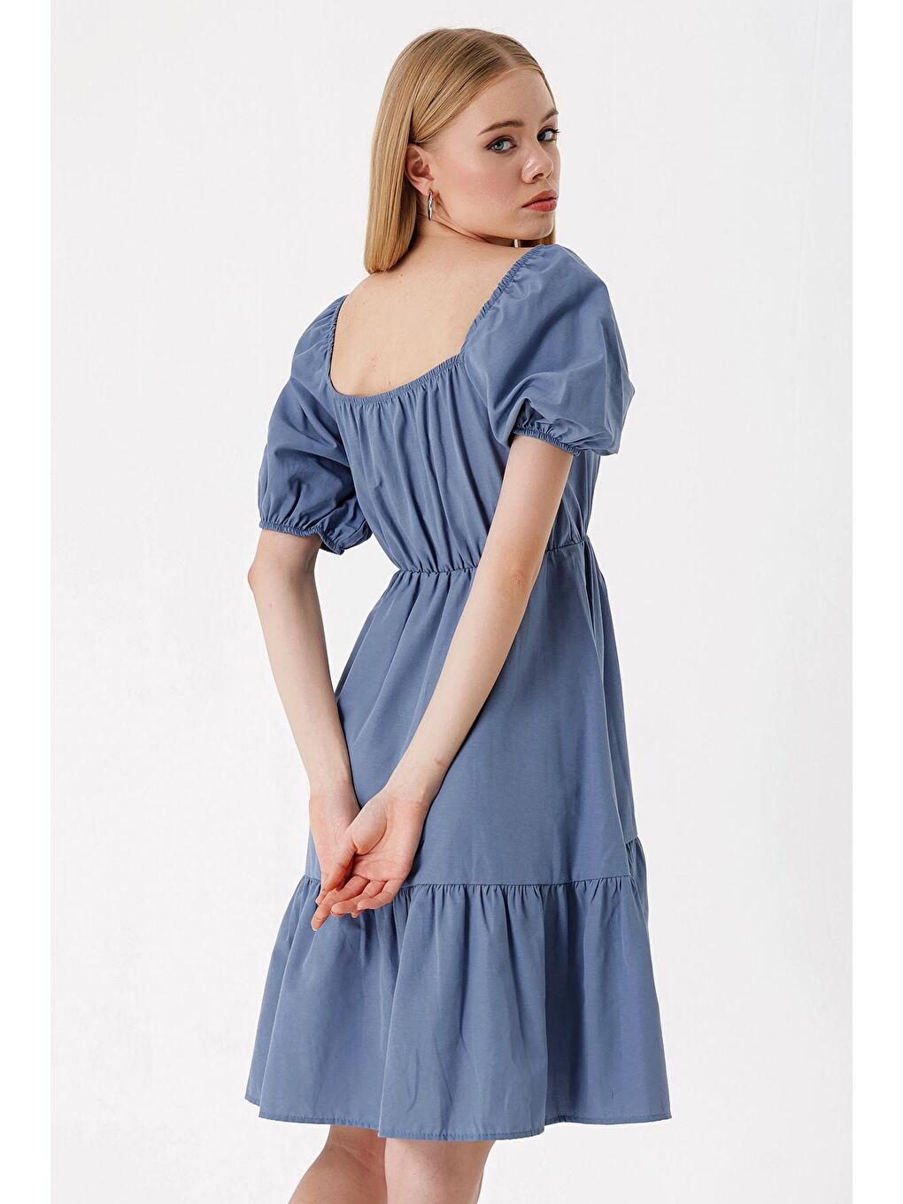 Mavi Kloş Poplin Elbise-4