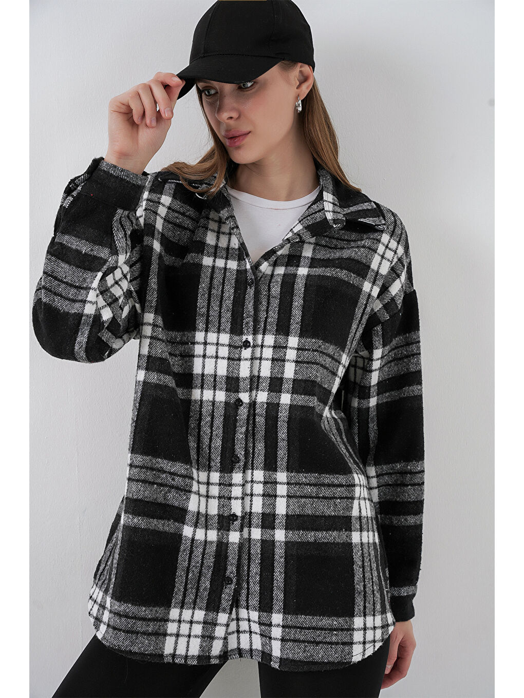 3854 Ekose Desen Çift Cepli Gömlek - D. Siyah