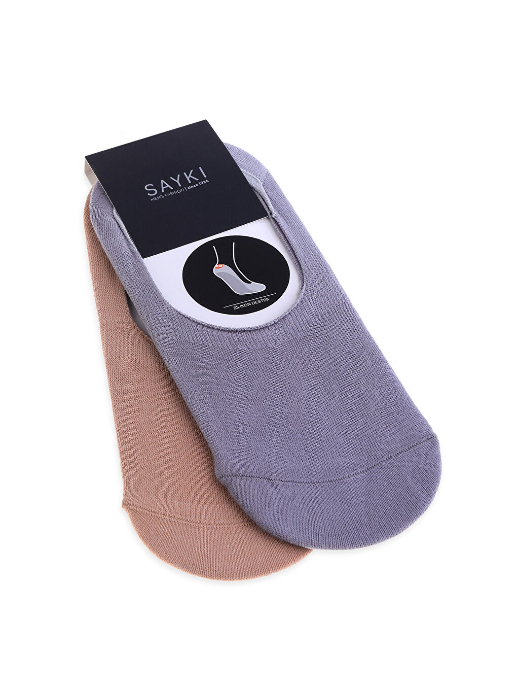Gri-Bej Düz Pamuklu İkili Babet Çorap