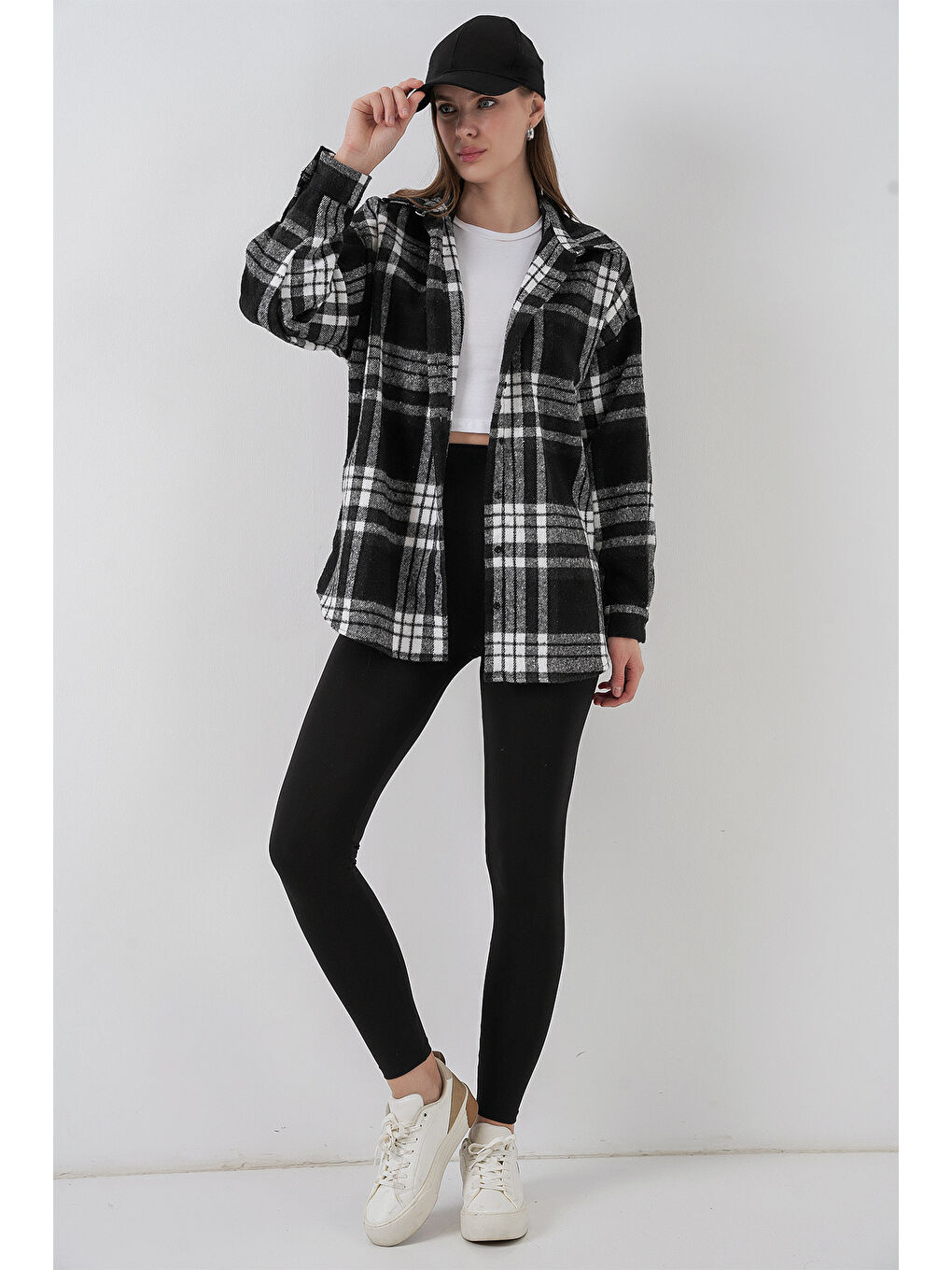 3854 Ekose Desen Çift Cepli Gömlek - D. Siyah-1