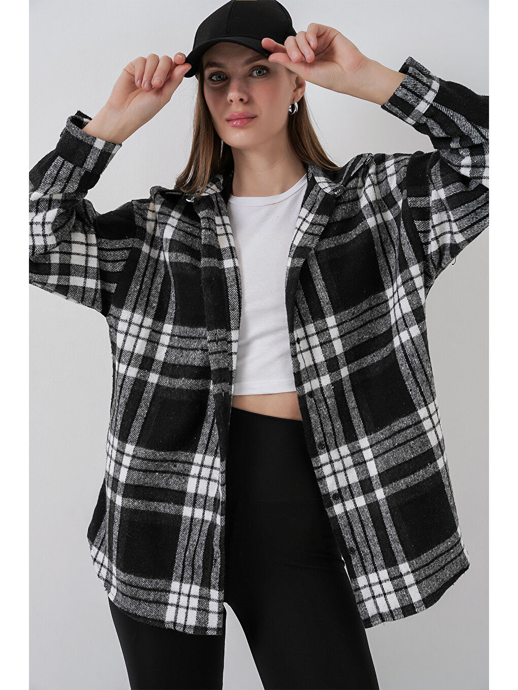 3854 Ekose Desen Çift Cepli Gömlek - D. Siyah-2