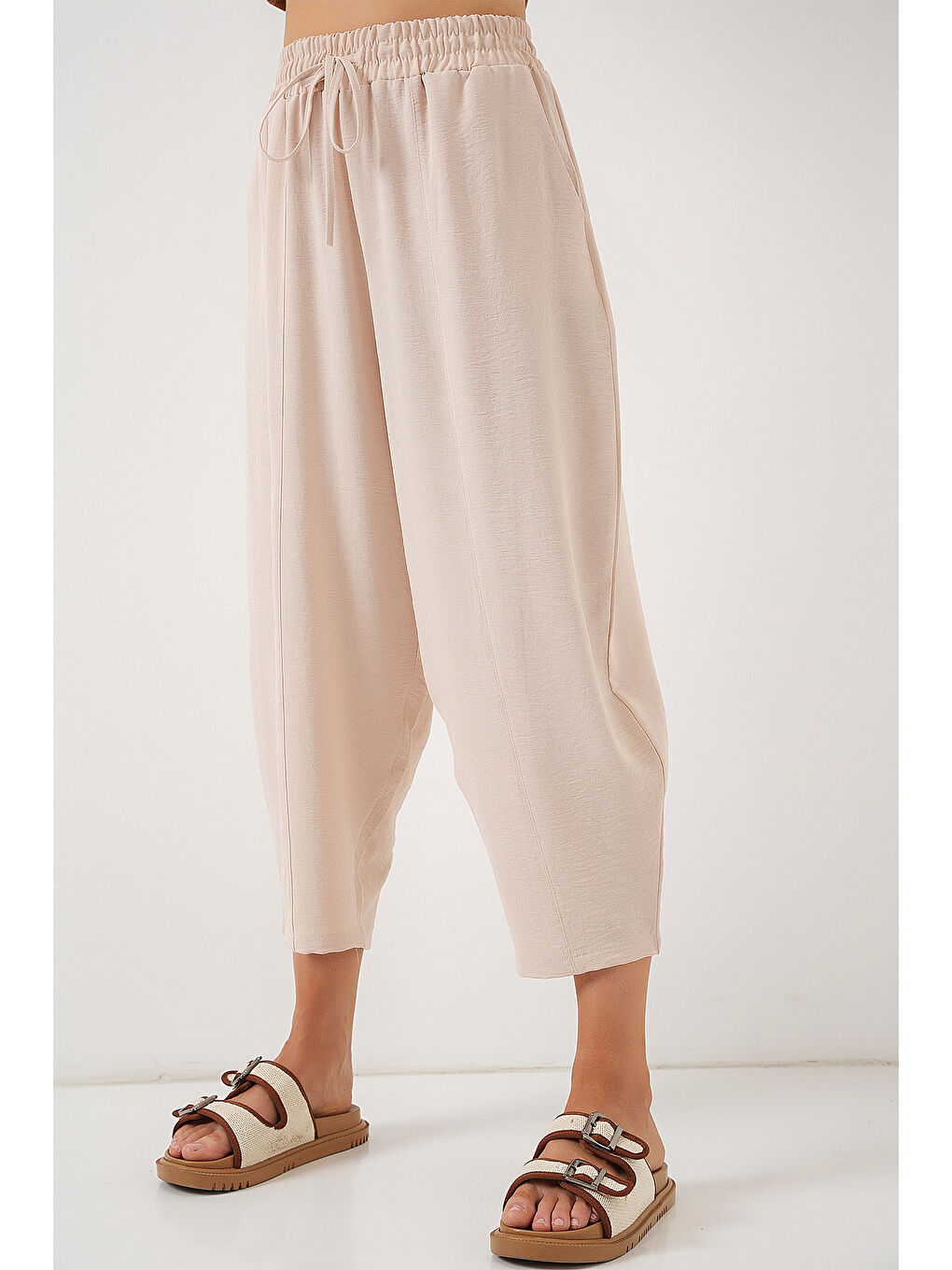 Bej 6591 Dokuma Şalvar Pantolon - Bisküvi-2